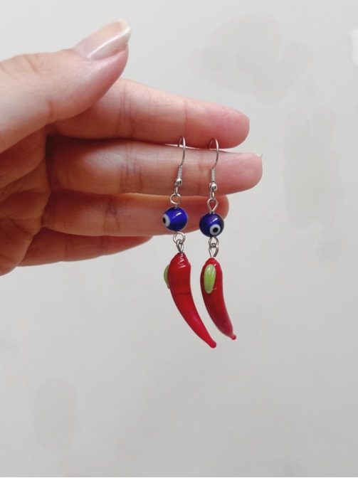 Par de Brincos Pimenta e Olho Grego