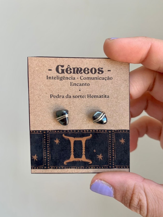 Par de Brincos Signo Gêmeos - Hematita — imagem 1