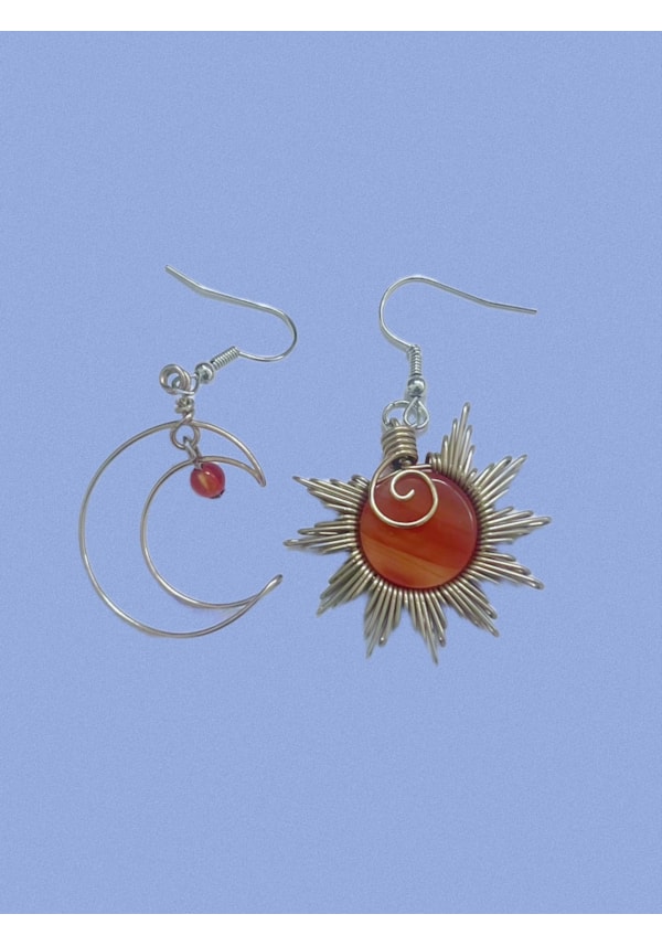 Par de Brincos Sol e Lua - Ágata de Fogo