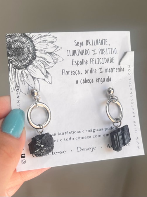 Par de Brincos Turmalina e Círculo