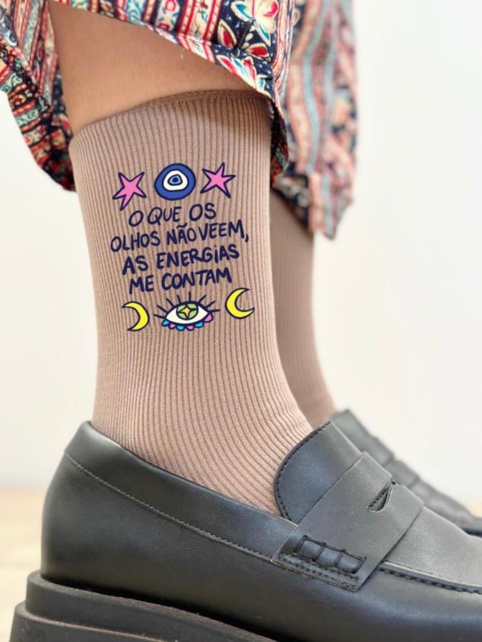 Par de Meias Astral - As Energias me contam - Capuccino — imagem 1