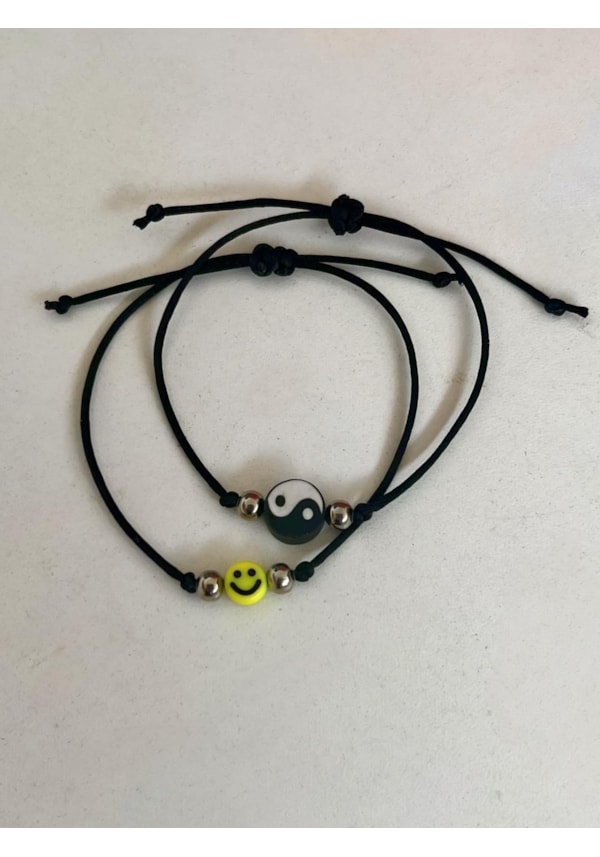 Par de Pulseiras Hippie - Yin Yang e Smile