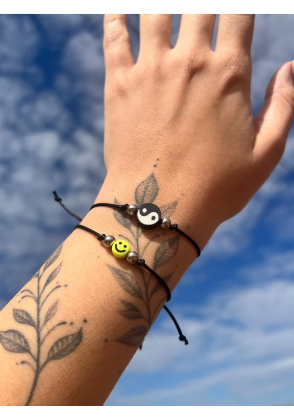 Par de Pulseiras Hippie - Yin Yang e Smile