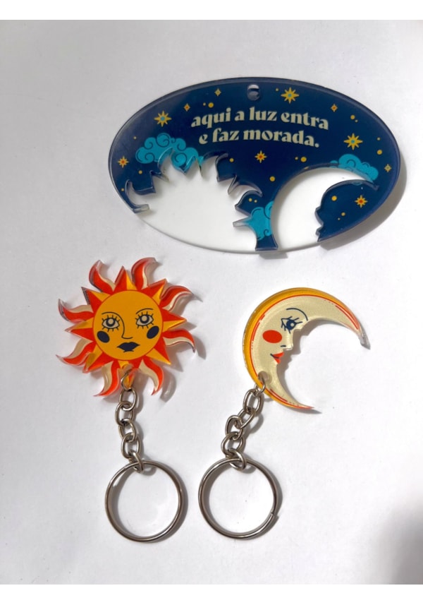 Porta Chaves Com 2 Chaveiros de Encaixe - Sol e Lua