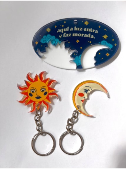 Porta Chaves Com 2 Chaveiros de Encaixe - Sol e Lua