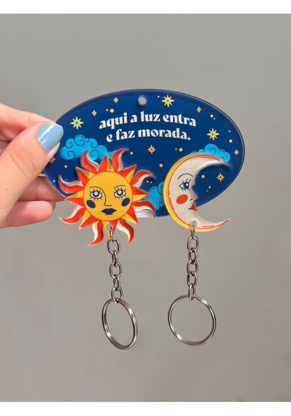 Porta Chaves Com 2 Chaveiros de Encaixe - Sol e Lua