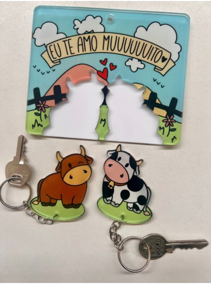 Porta Chaves Com 2 Chaveiros de Encaixe - Te Amo Muuuito Vaquinha