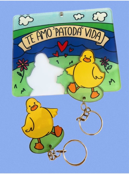Porta Chaves Com 2 Chaveiros de Encaixe - Te Amo Patodavida