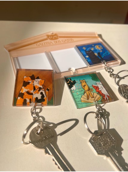 Porta Chaves Com 3 Chaveiros de Encaixe - Galeria dos Gatos