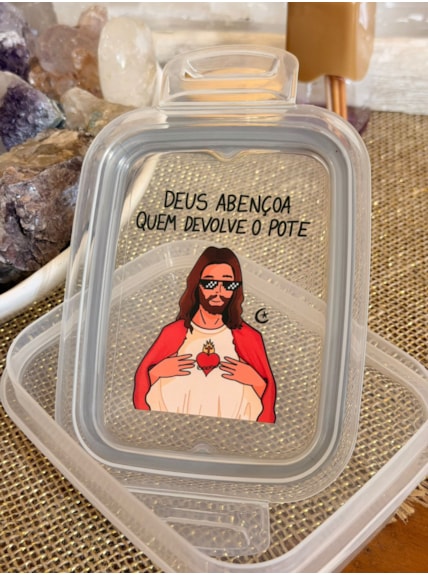 Pote Hermético 550ml - Jesus - Deus Abençoa quem devolve Pote
