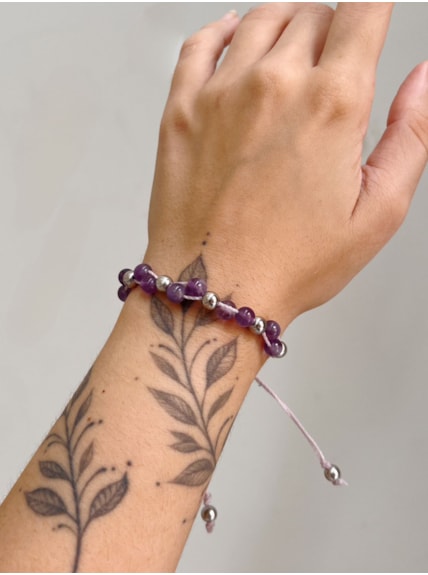 Pulseira Ametista - Macramê