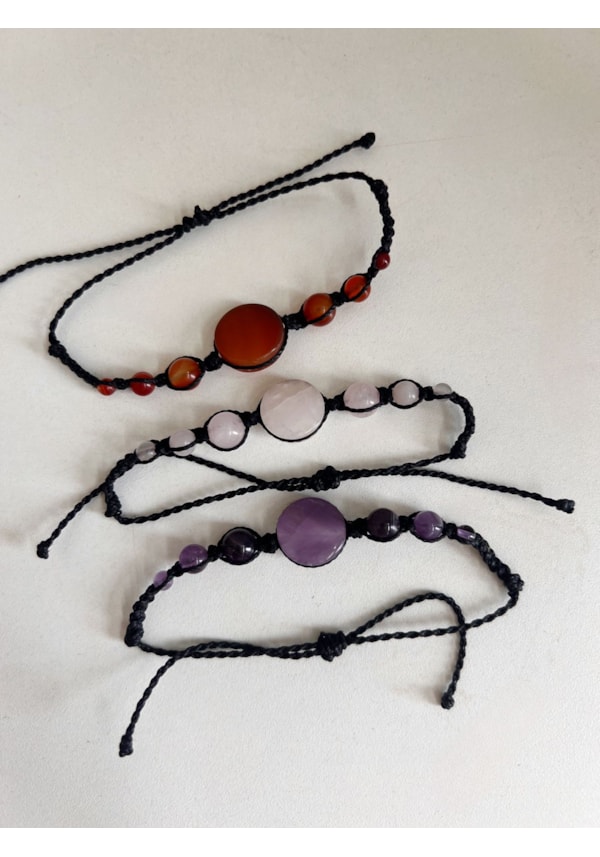 Pulseira Artesanal Cristais - Macramê