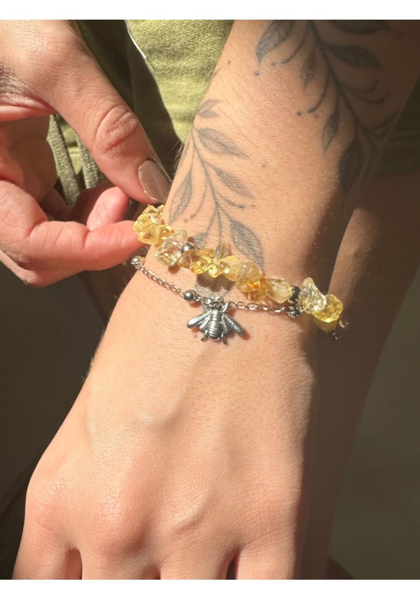 Pulseira Dupla Abelha e Cascalhos de Citrino