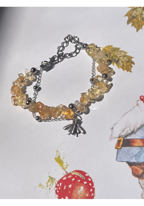 Pulseira Dupla Abelha e Cascalhos de Citrino