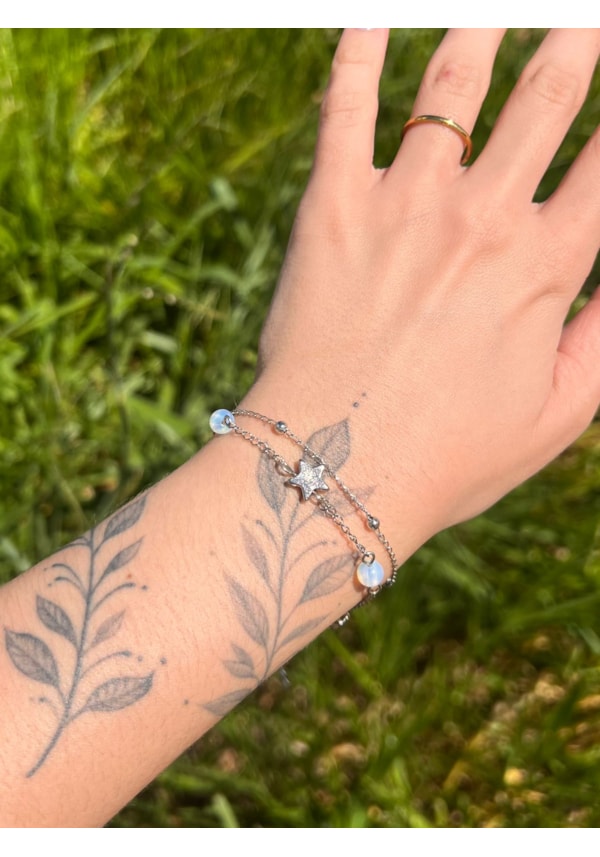 Pulseira Dupla Estrela e Pedra da Lua