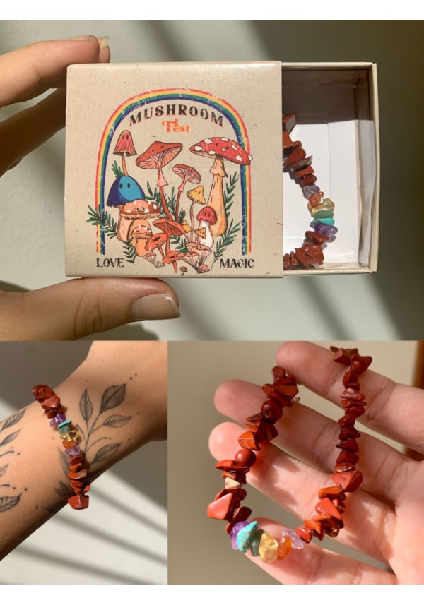 Pulseira Jaspe Cogumelos Fest - Com Embalagem