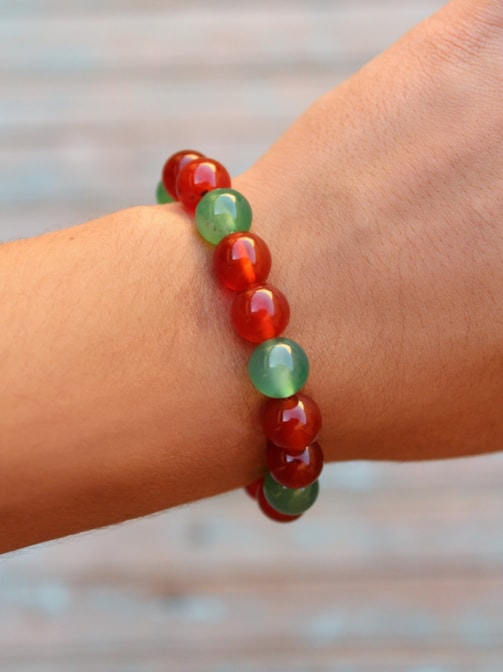 Pulseira Pedra Ágata de Fogo e Ágata Verde - Elástica
