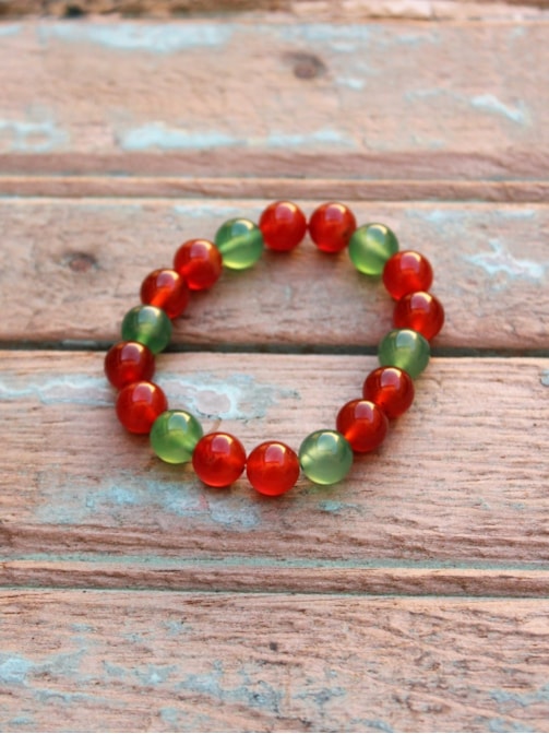 Pulseira Pedra Ágata de Fogo e Ágata Verde - Elástica