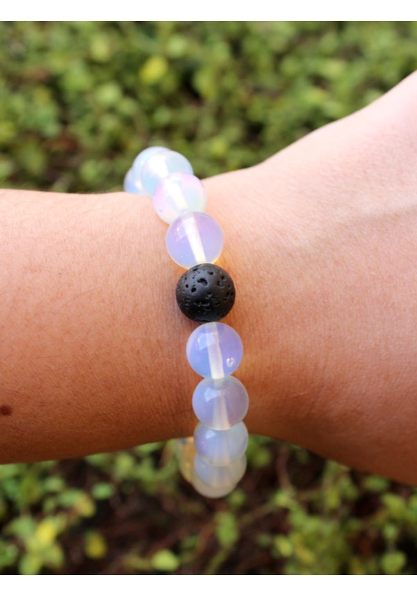 Pulseira Pedra da Lua com Pedra Vulcânica - Elástica
