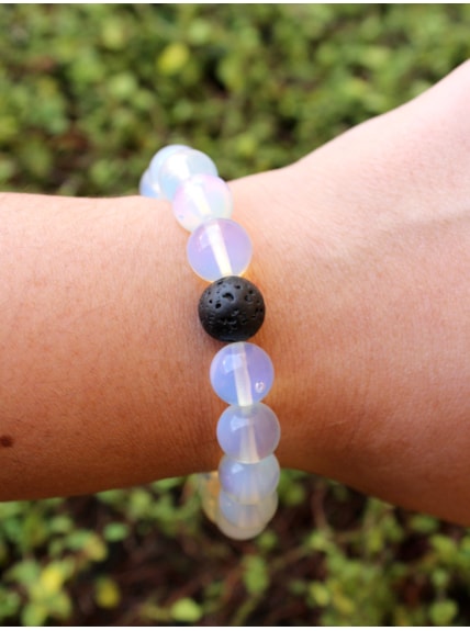 Pulseira Pedra da Lua com Pedra Vulcânica - Elástica