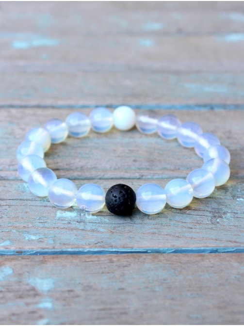 Pulseira Pedra da Lua com Pedra Vulcânica - Elástica