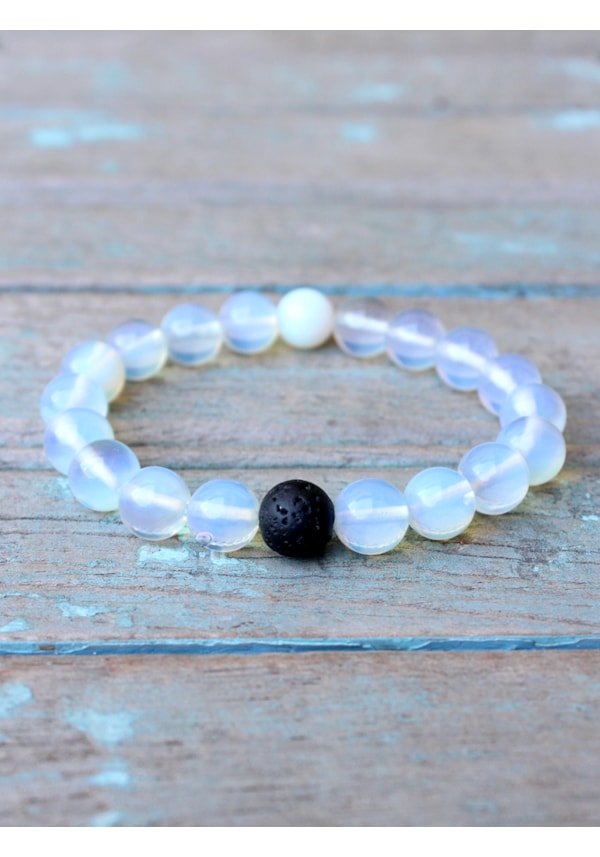 Pulseira Pedra da Lua com Pedra Vulcânica - Elástica