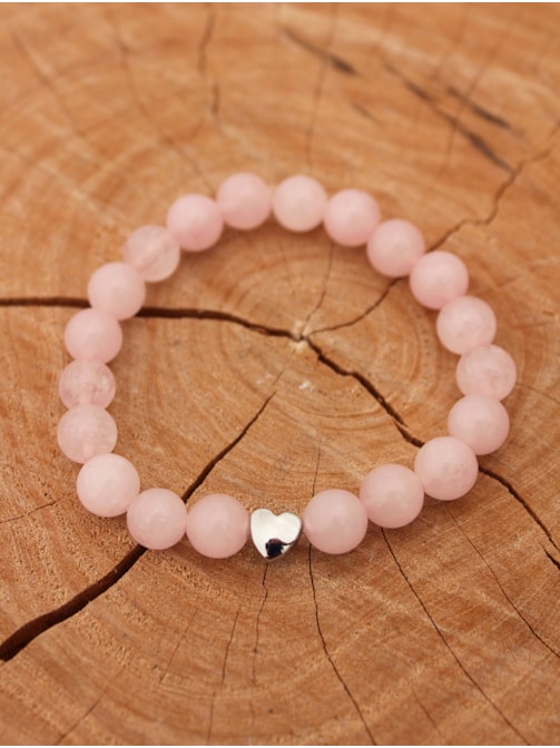 Pulseira Quartzo Rosa com Coração