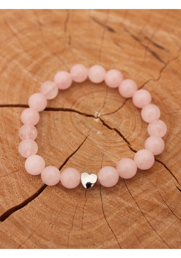 Pulseira Quartzo Rosa com Coração