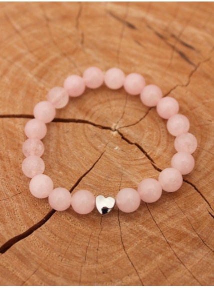 Pulseira Quartzo Rosa com Coração
