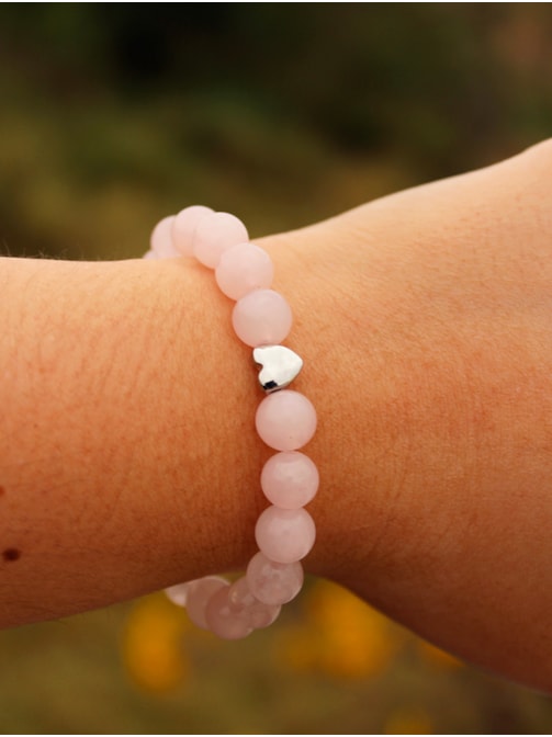 Pulseira Quartzo Rosa com Coração