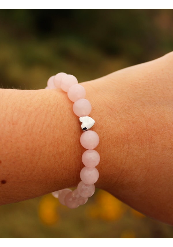 Pulseira Quartzo Rosa com Coração