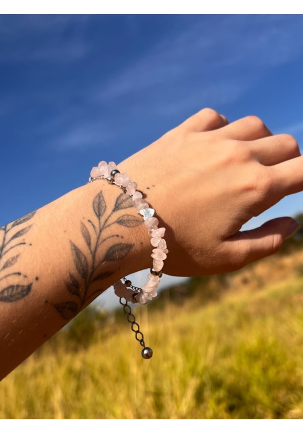 Pulseira Quartzo Rosa - Com Correntinha