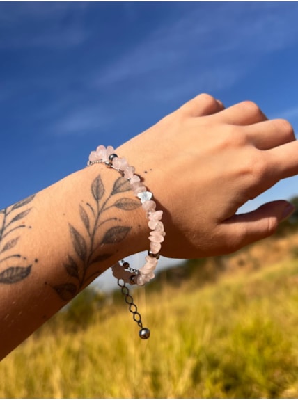 Pulseira Quartzo Rosa - Com Correntinha