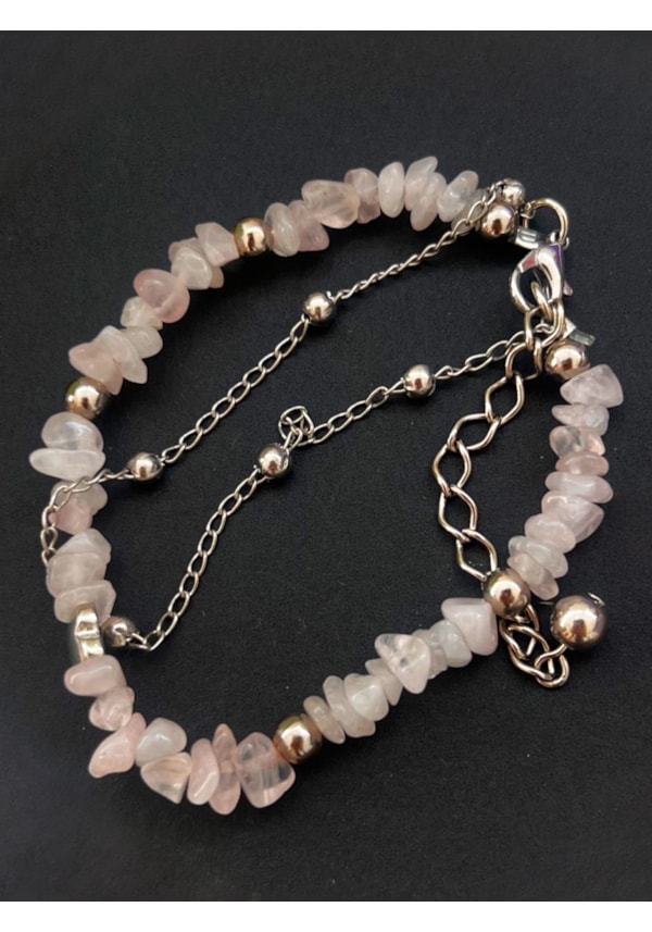 Pulseira Quartzo Rosa - Com Correntinha