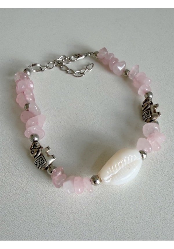 Pulseira Quartzo Rosa - Elefante