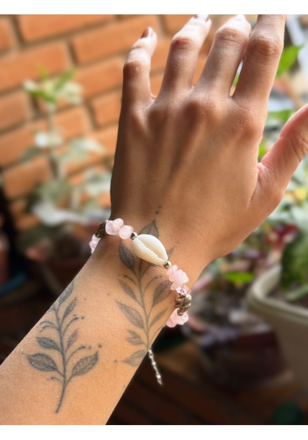 Pulseira Quartzo Rosa - Elefante