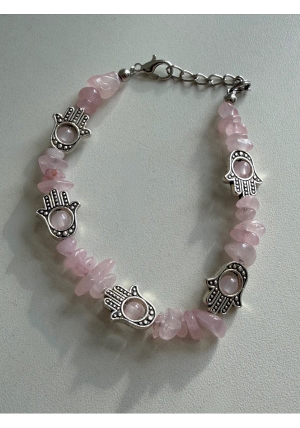 Pulseira Quartzo Rosa - Hamsá