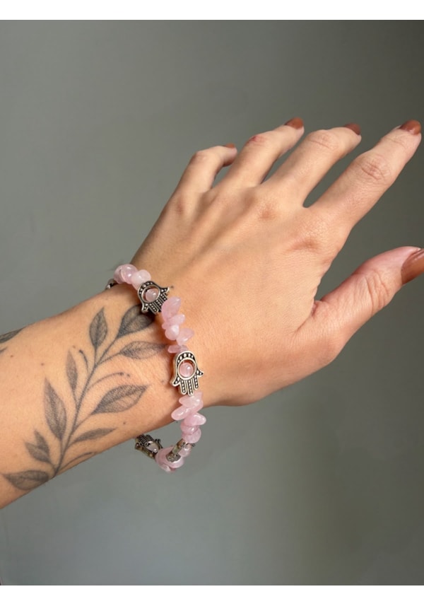 Pulseira Quartzo Rosa - Hamsá