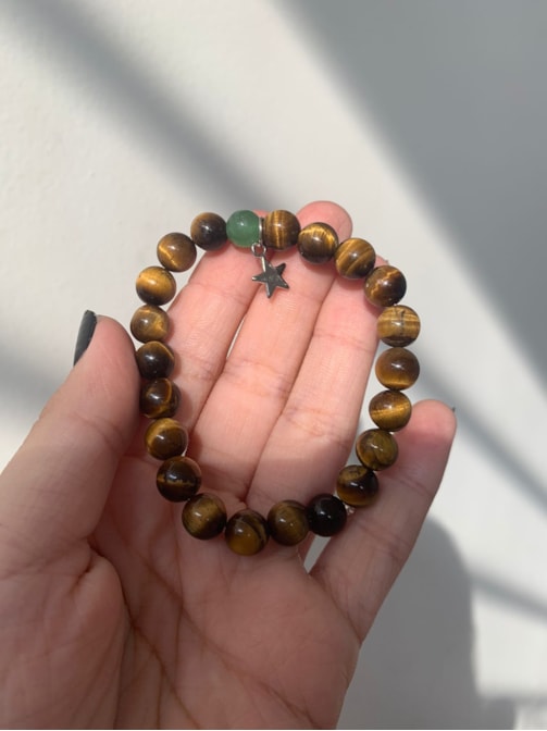 Pulseira Quartzo Verde e Olho de Tigre - Escolha a sua