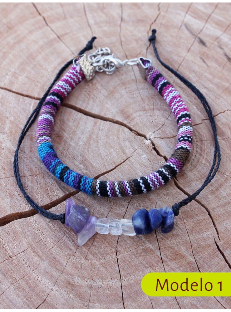 Pulseira Tecelagem Peruana com Pedrinhas — imagem 3