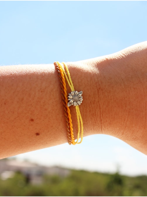 Pulseira Tripla Girassol - Prata Tibetana