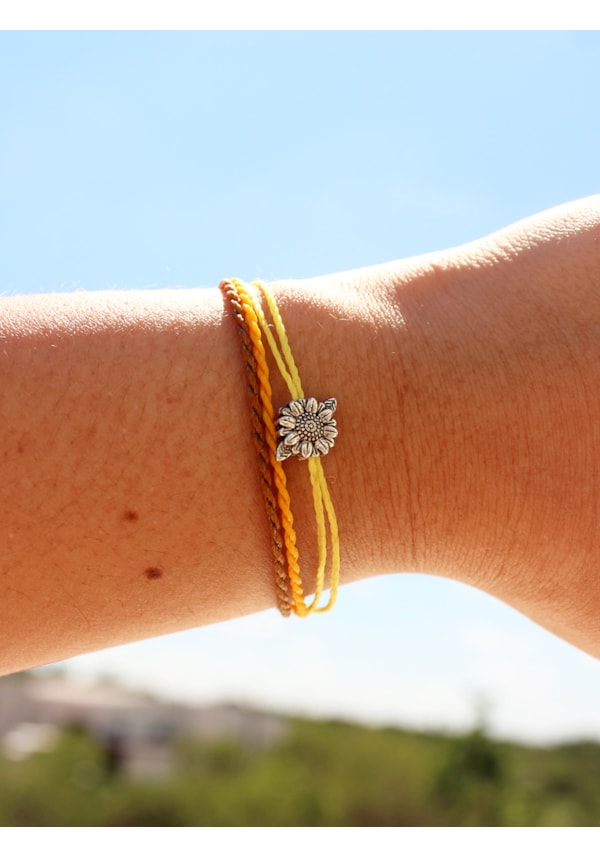 Pulseira Tripla Girassol - Prata Tibetana