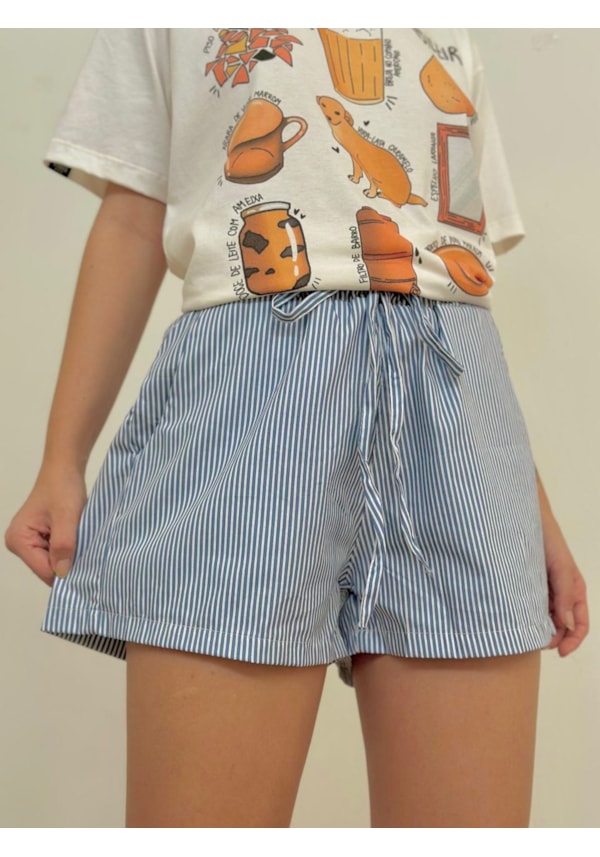 Short Listras - Azul-Claro/Branco