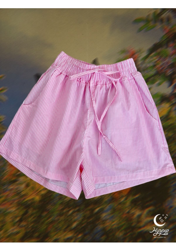 Short Listras - Rosa/Branco