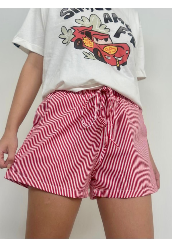 Short Listras - Vermelho/Branco