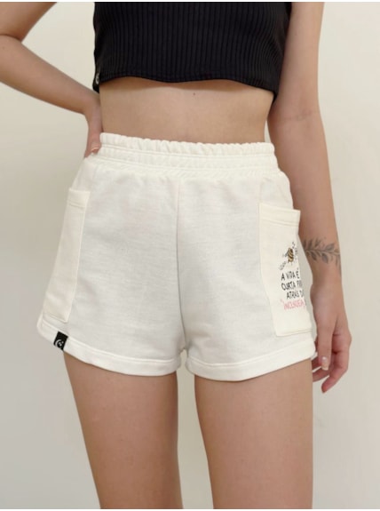 Short Moletom - Abelha incendeia - Off-White
