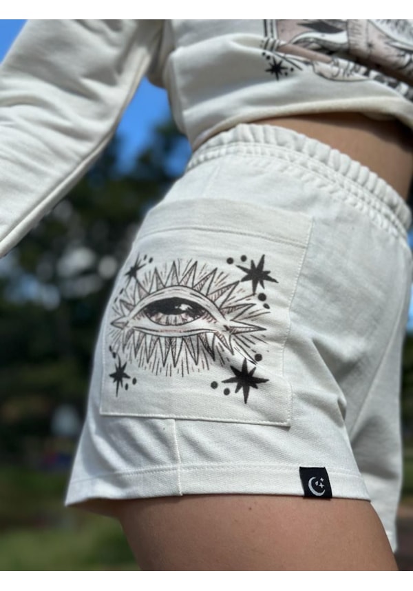 Short Moletom Brilho - Off-White