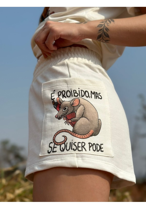 Short Moletom É Proibido Rato - Off-White