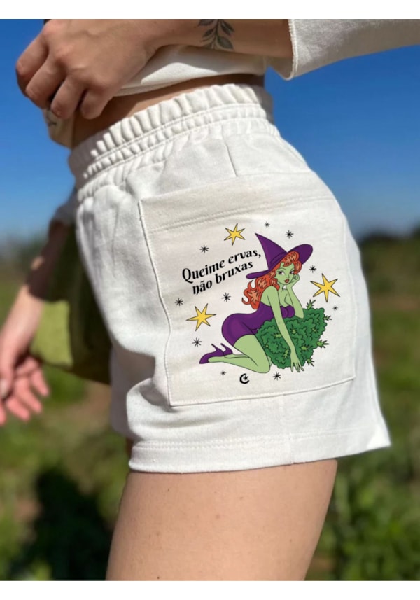Short Moletom - Ervas, não Bruxas - Off-White
