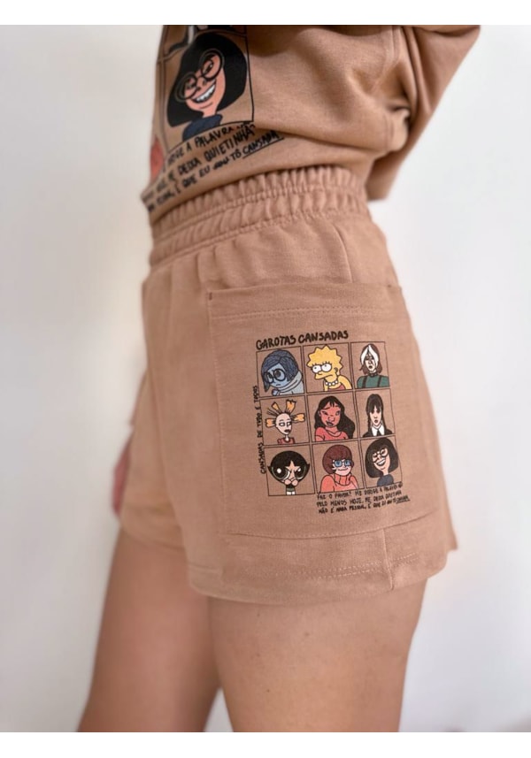 Short Moletom Garotas Cansadas - Capuccino